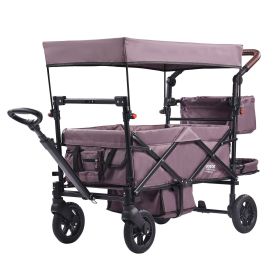 VEVOR Wagon Stroller for 2 Kids, Push Pull Quad Collapsible Stroller with Adjustable Handle, Encircling Harness Removable Canopy,4 Wheels w/ Brak